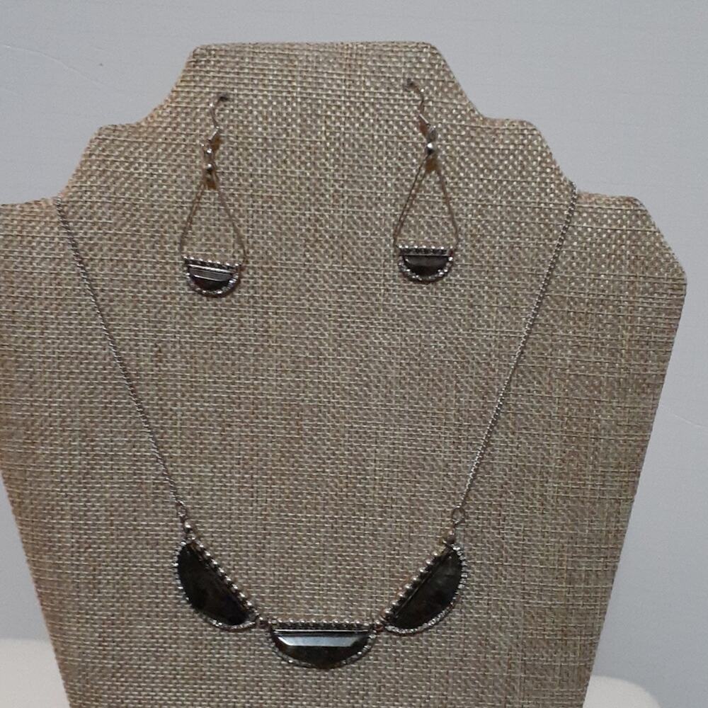 Christopher & Banks Jewelry Black/ Silvertone Necklace & Earrings.